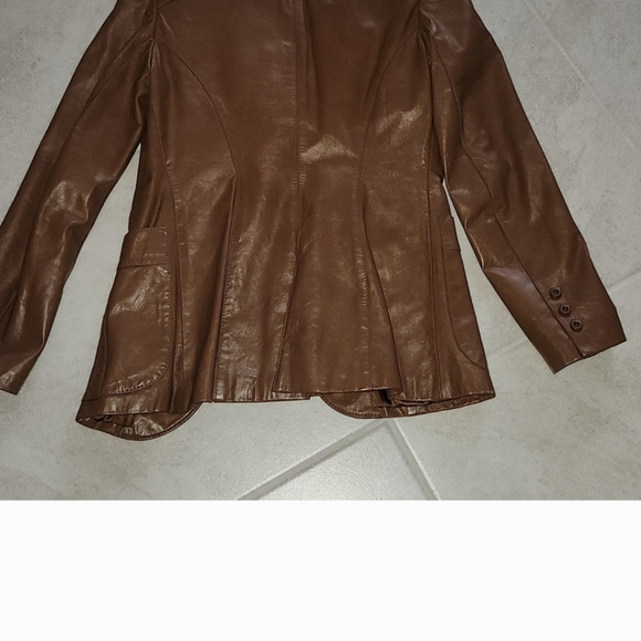 Etienne Aigner Brown Leather Jacket Sz 6 - Picture 2 of 7